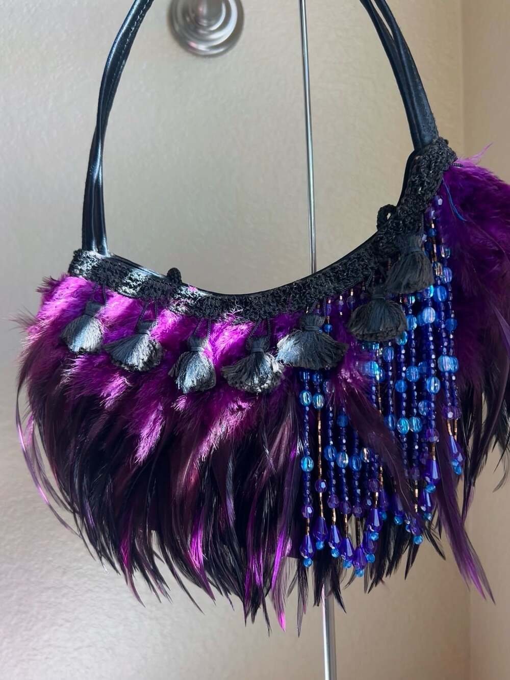 🔮Purple Whimsy Feather Beaded Tassel Shoulder Bag 🪻
